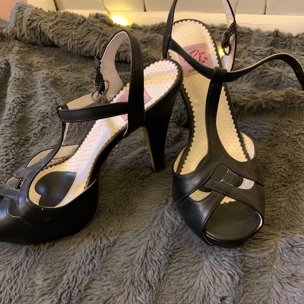 Black open toe heels